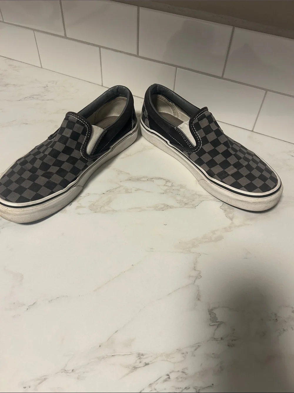 Vans Kids Checkerboard Slip-On Sneakers - Black and Gray